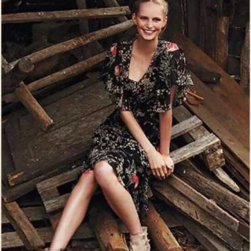 Anthropologie “Girl From Savoy” Black Floral Dress